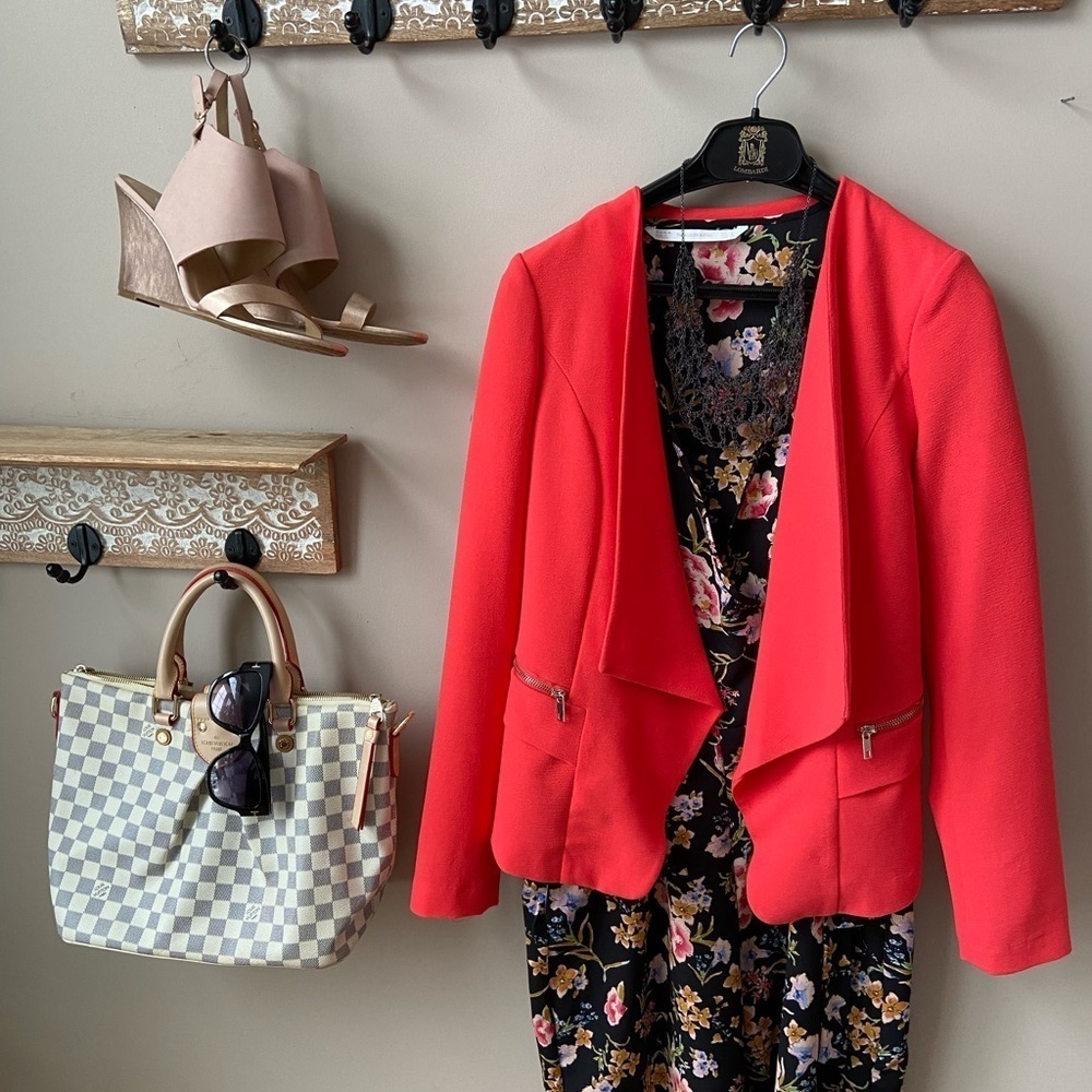 Coral orange waterfall front zipper front pockets blazer S - Picture 4 of 13